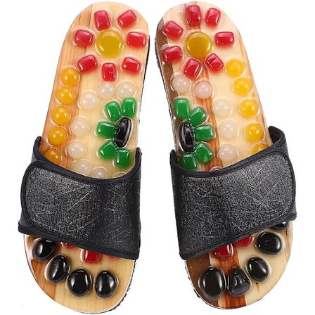 Massage Slippers med Naturlige Brosten til Blodaktiverende Afslapning (37-38-sort)