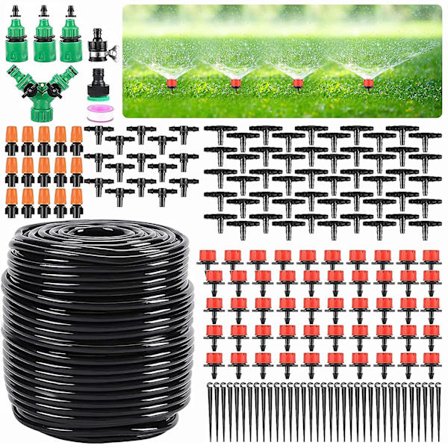 Trädgårdsdroppbevattningskit, 50 m växthus mikro automatisk droppbevattningssystem kit med 1/4 tum 1/2 tum blinddistributionsslang justerbar