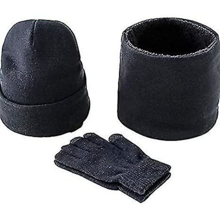 Hatt, skjerf og hansker sett for menn Vinter Ski Ullfôr Hansker 3-i-1 sett