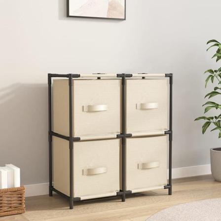 Vidaxl Förvaringsskåp Med 4 Tygkorgar Gräddvit 63x30x71 Cm Stål Kräm