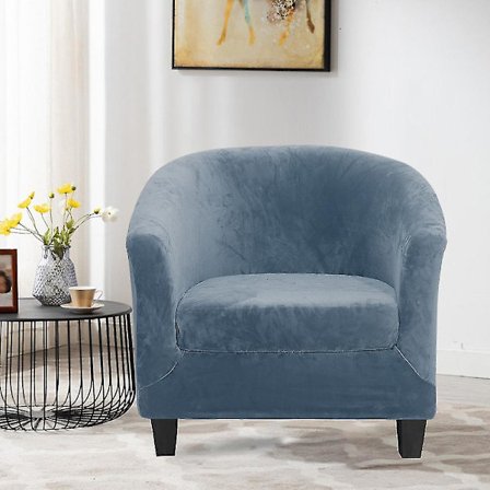 Piece Tub Chair Slipcovers, Upgraded 2 In 1 Design For Stretch Velvet Armchair With Cushion Cover, Non-slip Club Bucket Chairs, Sofa Slipcovers (navy