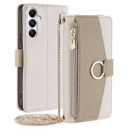 SKALO Samsung A05s 4G Litchi Makeup Mirror Lompakkokotelo - Valkoinen