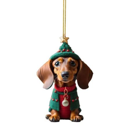 Jul tecknad Söt hund prydnadsföremål Tax Hund Hängande dekoration Xmas Tree Hänge Hem Festtillbehör Bildekoration Presenter F-1 Christmas