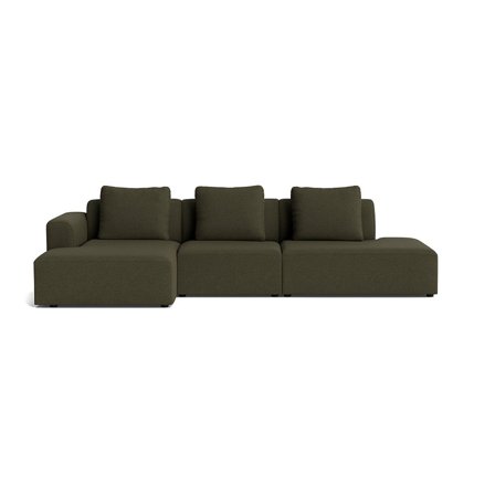 Como chaiselong sofa, venstrevendt | open end - Loop Grøn - 308x155x83cm - Håndlavet Kvalitets Sofa med Chaiselong & Ekstra Rygpuder til Hjemmet