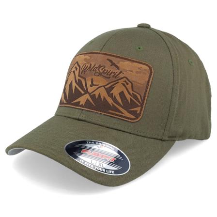 Wild Spirit - Big Mountain & Birds Patch Olive Flexfit Flexfit Green Cap - @ Hatstore