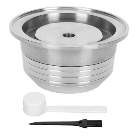 Återanvändbar kaffekapsel med lock, skopa, borste, rostfritt stål och påfyllningsbara kapslar i plast