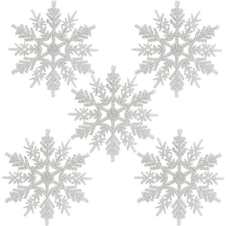 24 stk. Juleglitter Snefnug, Glimtende Snefnug Hængende Pynt