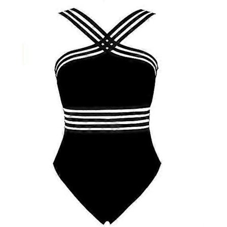 Badedrakt for kvinner, hel badedrakt med kryss foran og utskårne detaljer, svart black XL