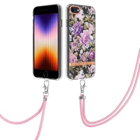 Ohut ja kestävä pehmeä kansi, jossa on kiinnityslenkki iPhone SE (2022) / SE 2020 / 8 - Violetti Pioni Purple