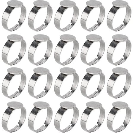 20 stycken, Cabochon-ring, 10 mm justerbar ring bar rostfritt stål distansbas platta tom ring