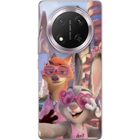 Yhteensopiva Puhelinkuori Honor Honor Magic7 Lite Animoituja eläimiä aurinkoisessa kaupunkiympäristössä, joilla on pinkit aurinkolasit ja positii