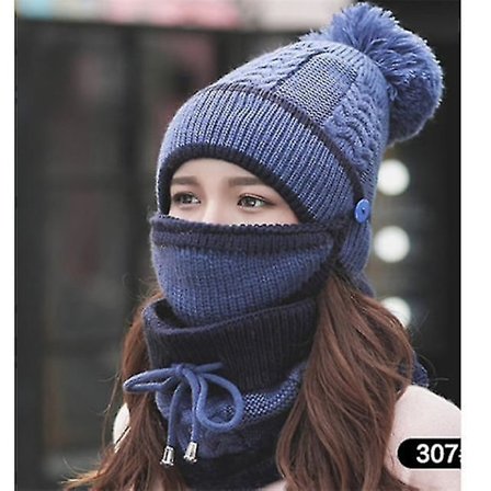 Anti-dimhattar, Varma stickade mössor i ull för kvinnor (Blå)