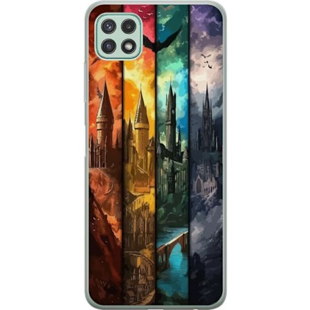 Kompatibel Mobilcover til Samsung Samsung Galaxy A22 5G Fire magiske slotte i forskellige elementfarver, episk fantasykunst med ild vand luft og mørk