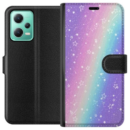Kompatibel Tegnebogsetui til Xiaomi Redmi Note 12 Rainbow-farvet pastelbaggrund med hvide stjerner og glitrende prikker i blød overgang