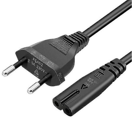 1,5 m strømkabel EU-plugg C7 Bipolar 2 kabel for Ps5 / Ps4 / Ps3 / Xbox Series X / S - Svart