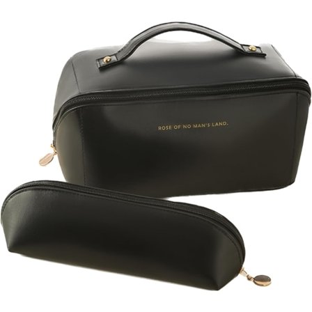 Make Up Taske Sæt Kosmetiske Tasker Makeup Etui Organizer med Rum Rejse Toilettaske med Håndtag Bærbar Lynlås til Kvinder -Sort
