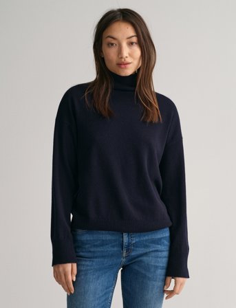 GANT Superfine Lambswool Stand Collar - Navy - XL