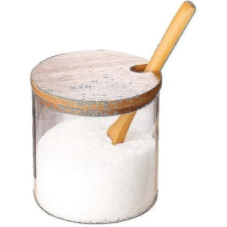 Glasburkar för kryddor med lock, sked och stativ i naturlig bambu