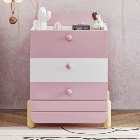 Modern rosa sängbord - 3 tystgående lådor med insatser & utsökta träelement (minimalistisk)