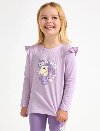 Lindex Top Ls Frill Detail Unicorn Pr - Purple - 104
