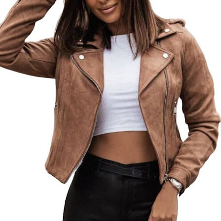 Khaki XL Naisten Nahka Biker Takki Vetoketjullinen Moottoripyörätakki