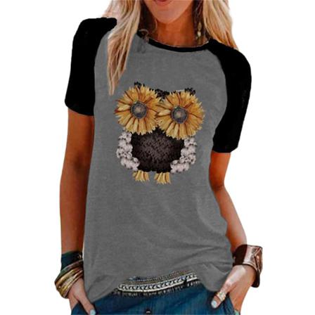 Kvinnor Solros Papegoja T-shirt Toppar Kortärmad Casual Blus