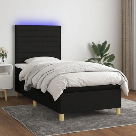 Maison Exclusive - Sengebund med lameller og madras samt LED Sort 80x200cm Stof