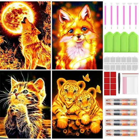 Diamantmaleri Kits, 4 Pak Diamantmaleri til Børn og Voksne