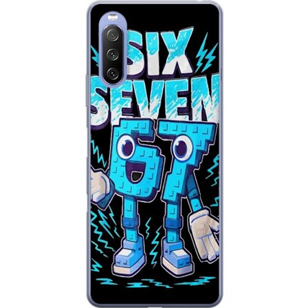 Yhteensopiva Puhelinkuori Sony Xperia 10 III Lelukas sininen kuvaus numeroilla Six Seven retro-arkadityyliä vahvalla typografialla ja graafisella peli