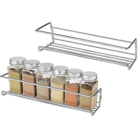 Krydderhylle i metall, 2 stk. krydderhylle i metall, veggmonterte krydderhyller, selvklebende krydderhylle i rustfritt stål (sølv) Beste gave