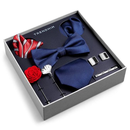 Coffret-cadeau d'accessoires de costume | Set bleu marine, rouge & argenté pour hommes - Coffrets cadeaux