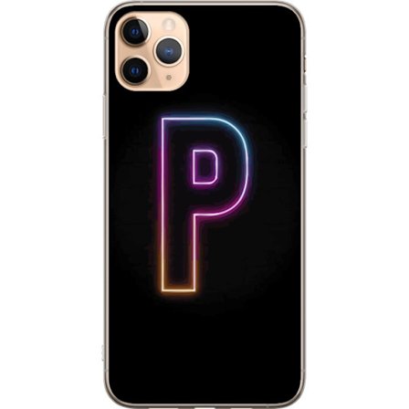 Kompatibelt Mobilskal till Apple Apple iPhone 11 Pro Max Minimalistisk neonbokstav P i färggradient och ljuseffekt mot svart bakgrund i digital neons