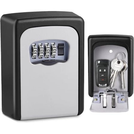 Nyckellåda, Väderbeständig nyckellåda, Kraftig nyckellåda med 4-siffrig kod för hem, garage, grå