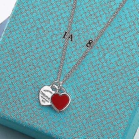 Klassisk Tiffany Halskjede Dobbelt Hjerte Blå Sølv 925 Anheng