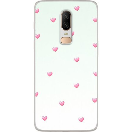 Kompatibel Mobilcover til OnePlus OnePlus 6 Minimalistisk mønster med lyserøde hjerter på en lysegrå baggrund, sødt og enkelt design til mobilcov