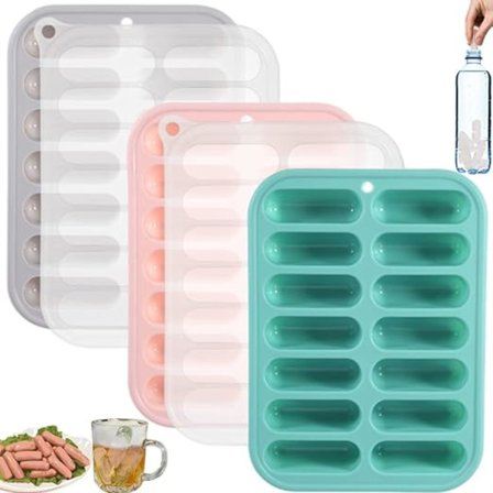 3x Silikonform för isbitar, isbitsform med lock, korv- och varmkorvsform, diskmaskin- och ugnssäker, lämplig för vattenflaskor, barnmat