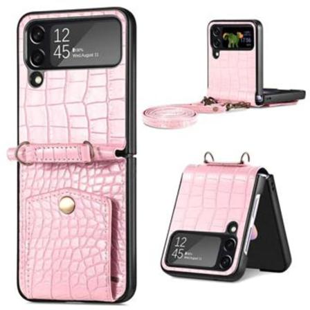 Crocodile Series Samsung Galaxy Z Flip4 Skal Med Rem - Rosa Rosa