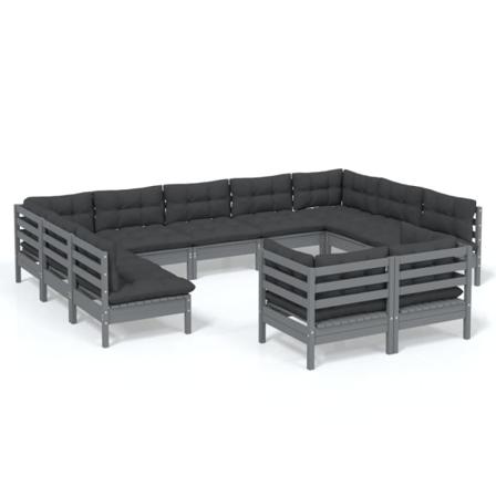 Vidaxl Loungegrupp Med Dynor 11 Delar Grå Massiv Furu Grå
