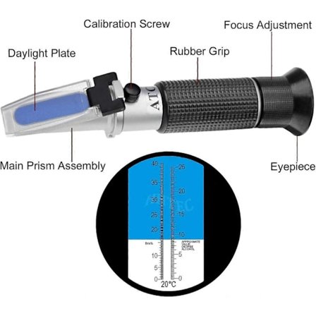 Vinmaker Refraktometer Potensielt alkoholinnhold: 0-25 % Sukker: 0-40 % Med ATC for vinbrygging Brix for å måle sukkerinnhold for å produsere bedre 