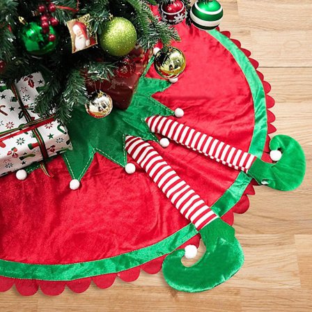 48" Stor Nisse Juletræsskørt Med Sukkerstribede Ben Og Ripp