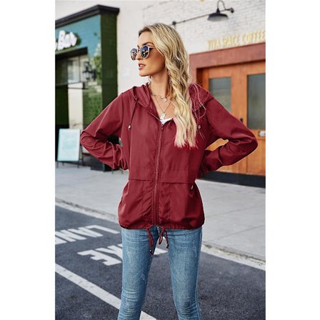 Dames Vandtæt Regnjakke Letvægts Regnjakke Hætte Vindjakke