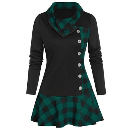 Dam Tunika Topp med Lång Ärm, Krage, Slank Passform, Casual