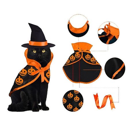 Husdjur Katter Kläder Cosplay Kostym Klänning Halloween Pet Cape Hat Set Katt Hund Kostym Dress Up Photo Pro