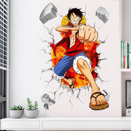 One Piece Anime Manga Knækket Væg 3D Vindue Vægklistermærke Dekoration Mode Dekoration Børn Drenge Soveværelse Kunst