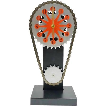Vintage roterende girklokke bordklokke, steampunk-klokke med bevegelige gir, personlig kreativ metall timing kjedeklokke, for stue kontor Des Orange