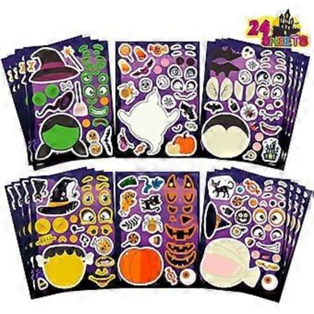 24 kpl Tee-se-kasvot Halloween-tarrat Tee oma Halloween-hahmo Sekoita ja yhdistä tarrat vampyyreilla, noidilla, muumioilla, zombeit, haamuilla ja 