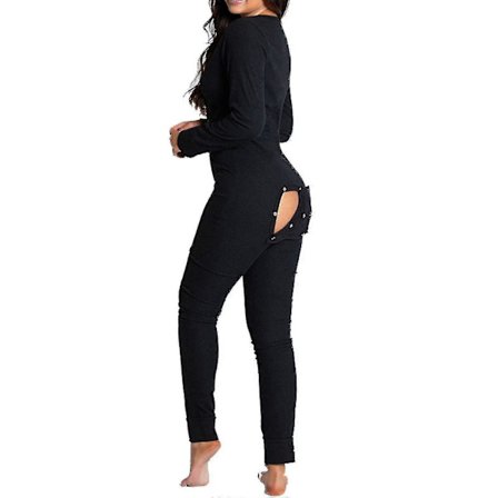 Pyjamas Jumpsuit for kvinner, nattøy, ryggløs, rumpeåpning, koseklær