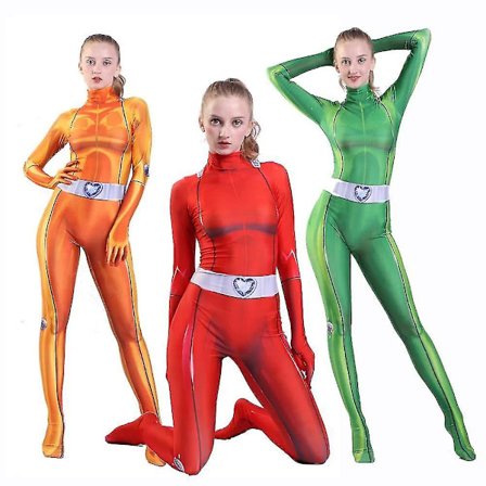 Totally Spies Cosplay-asu naisille ja tytöille Anime Clover Sam Alex Bodysuit Suit Zentai W Violetti Lapset XL Vihreä