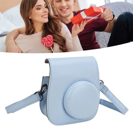 Mini Instant Kameraskyddande Väska PU Fodral för Fujifilm Instax Mini 12 med Albumfilter Färgglada Hängande Ramar Klistermärken Blå