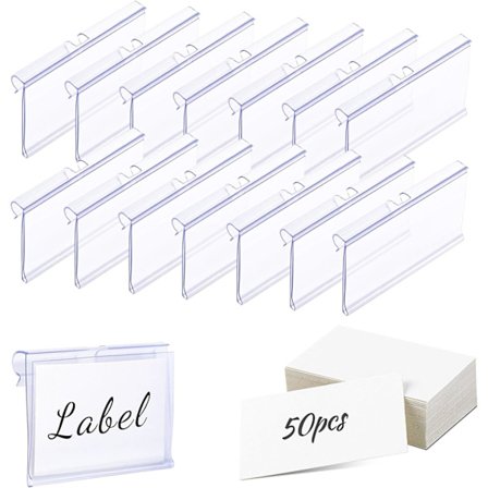 50 stk Klare Plast Etikett Holdere for Trådhylle, Detaljhandel Pris Etikett, Kurv Etiketter, Klipp Etiketter, Varemerke Skilt Holder for Supermarked